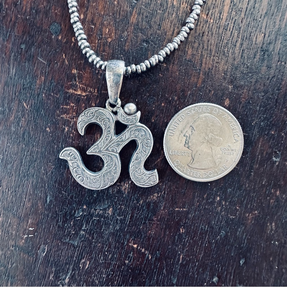 Sterling Silver Ohm Pendant and Beaded Chain 16” - Picture 8 of 15